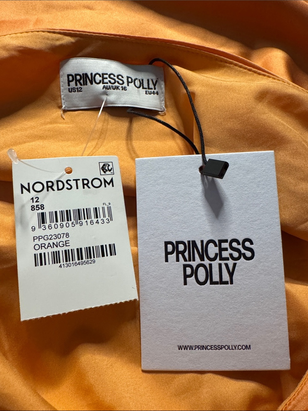 Princess Polly Zabbarra Off the Shoulder Satin Minidress Size 12 Orange - Picture 8 of 10
